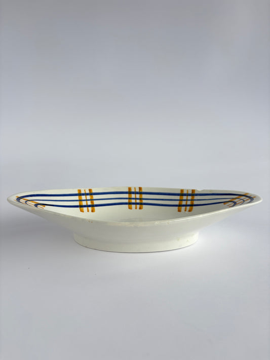 Small serving dish with blue & yellow stripes