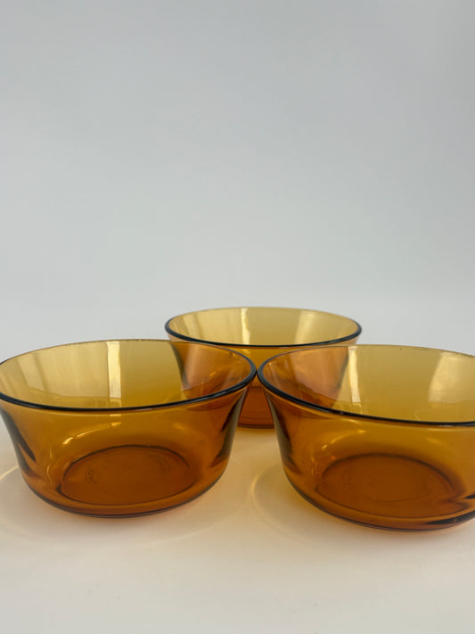 Set of 3 small amber glass bowls