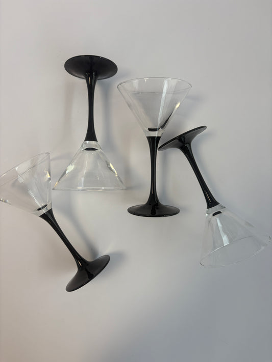 Set of 4 cocktail glasses with black stems