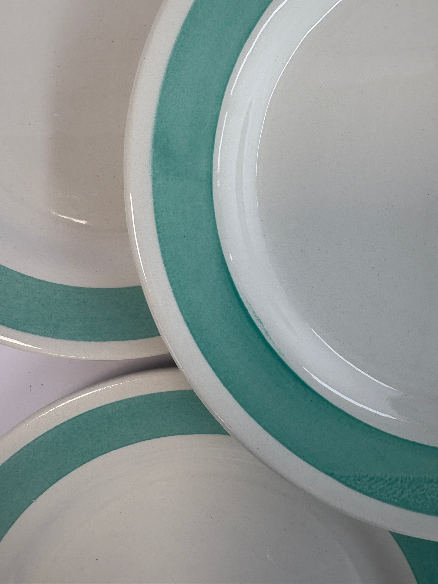 Set of 6 breakfast plates with green rim