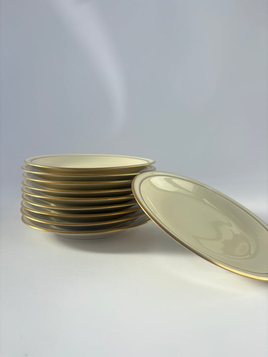 Set of 10 cream plates with double gold rim