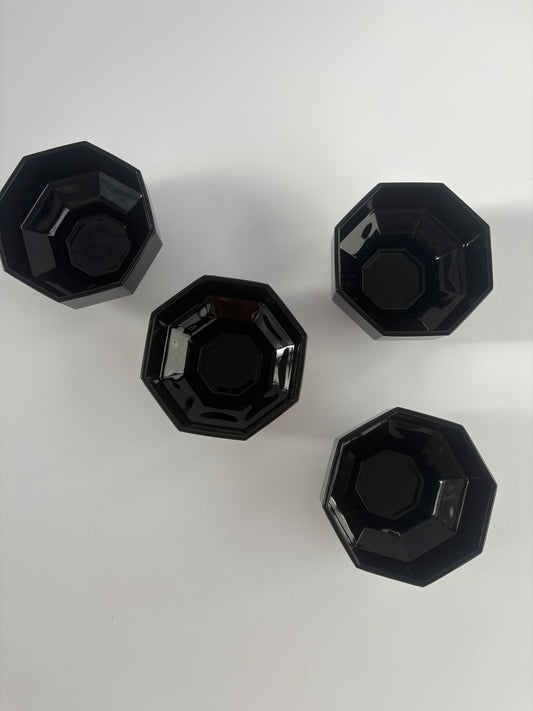 Set of 4 black glass coupes