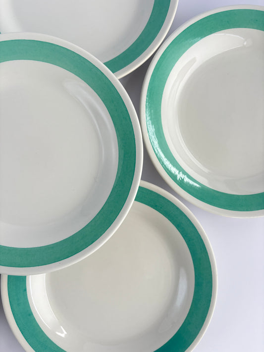 Set of 6 dinner plates with blue rim