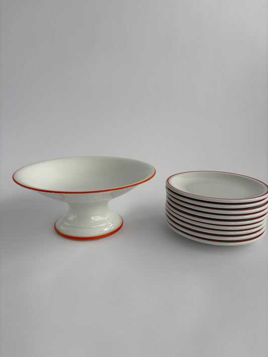 Set of 9 dessert plates with pedestal serving bowl