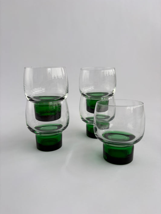 Set of 5 Luminarc green stem glasses