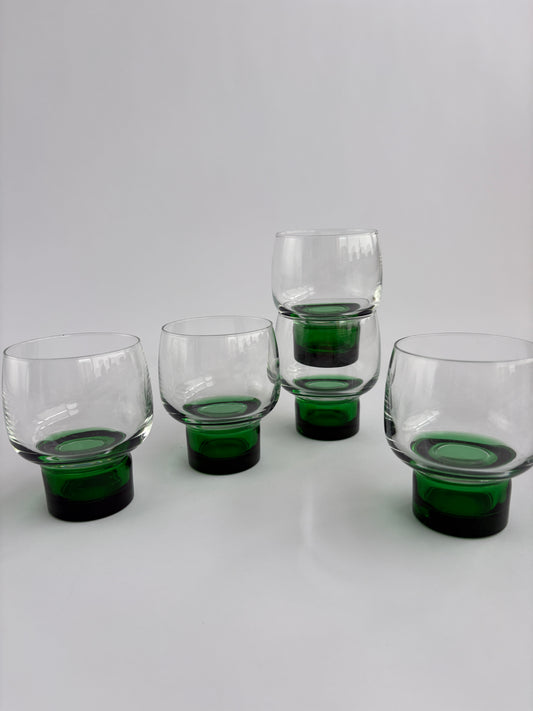 Set of 5 Luminarc green stem glasses