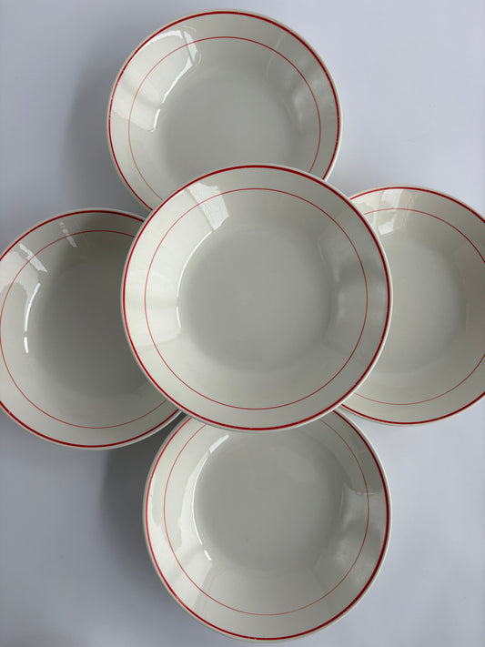 Set of 5 deep plates with red rim