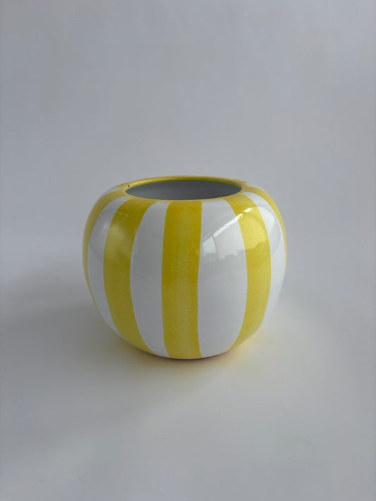 Yellow and white striped rounded vase