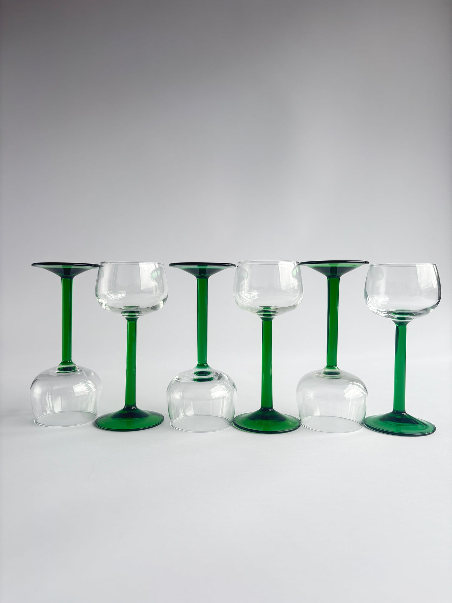 Set of 6 vintage Alsace wine glasses with green stems
