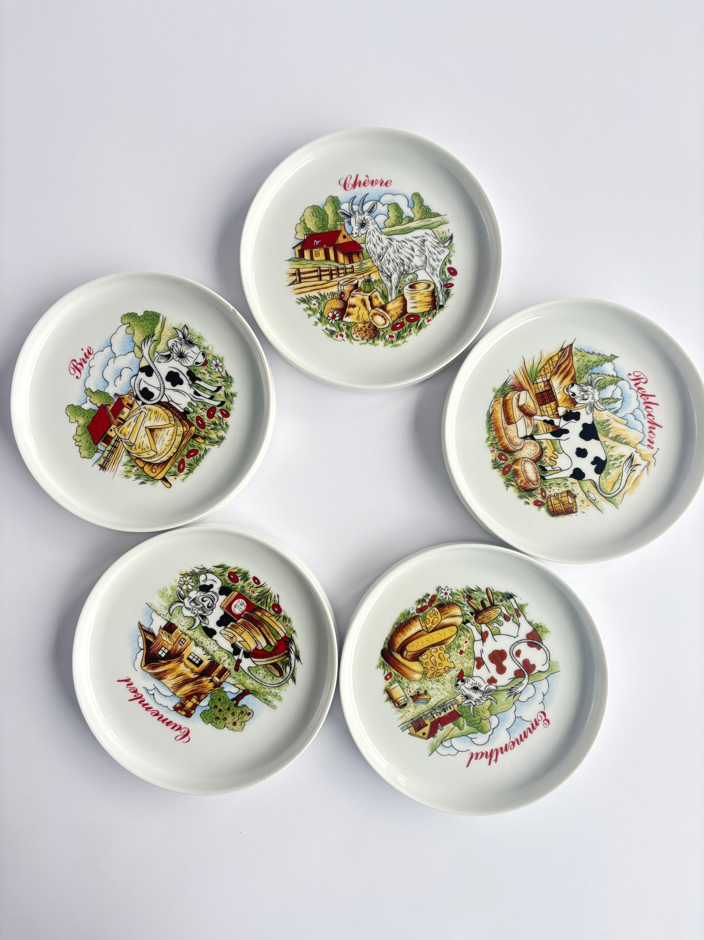 Set of 5 cheese plates and 1 large plate