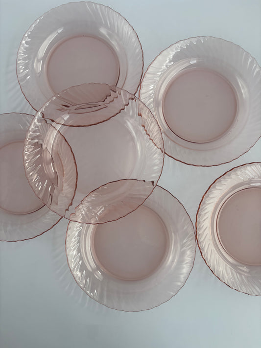 Set of 6 deep pink glass plates