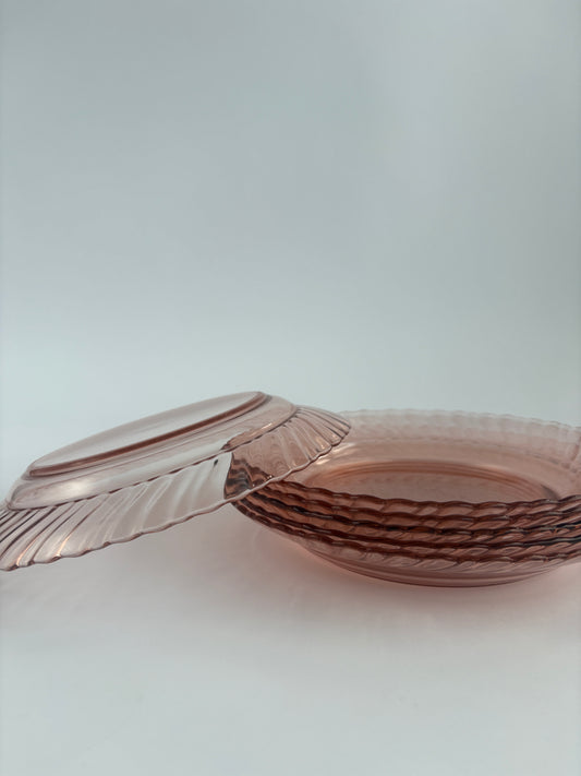 Set of 6 deep pink glass plates