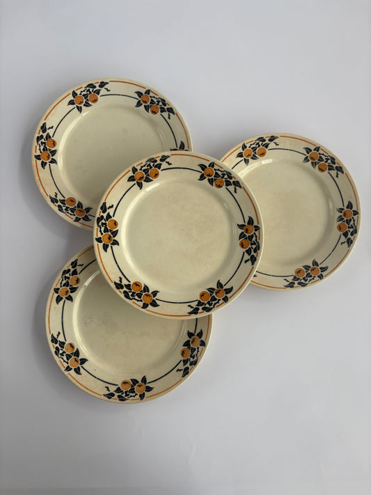 Set of 4 Badonviller Madeleine plates with orange motif