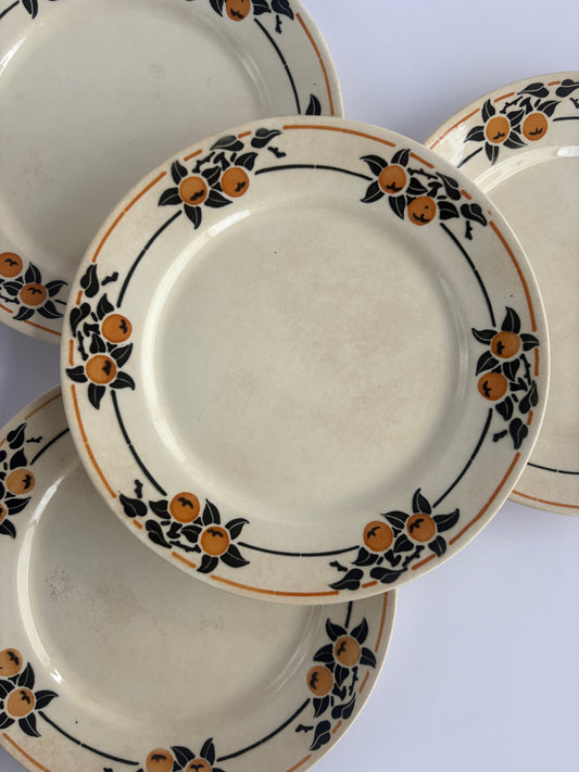 Set of 4 Badonviller Madeleine plates with orange motif