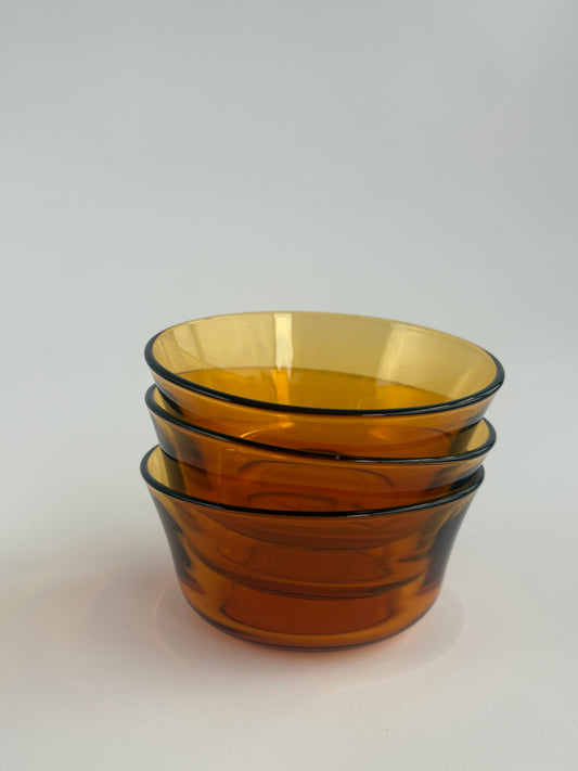 Set of 3 small amber glass bowls