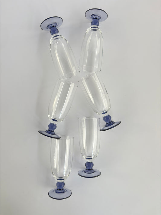 Set of 6 champagne glasses with purple stems