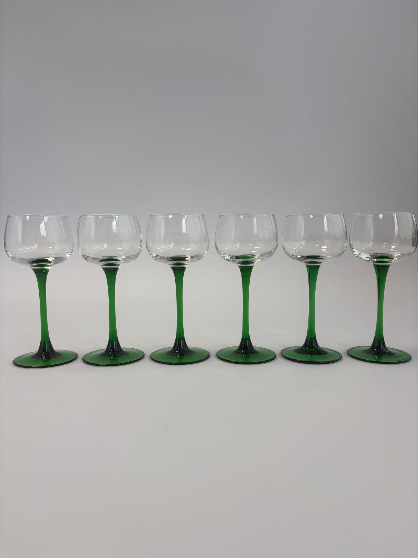 Set of 6 vintage Alsace wine glasses with green stems