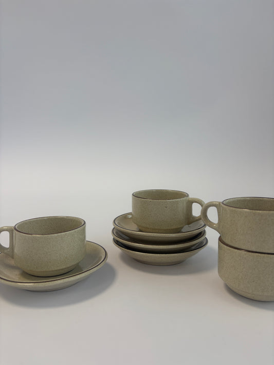 Set of 4 small coffee cups with saucers