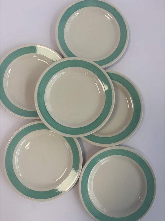 Set of 6 breakfast plates with green rim