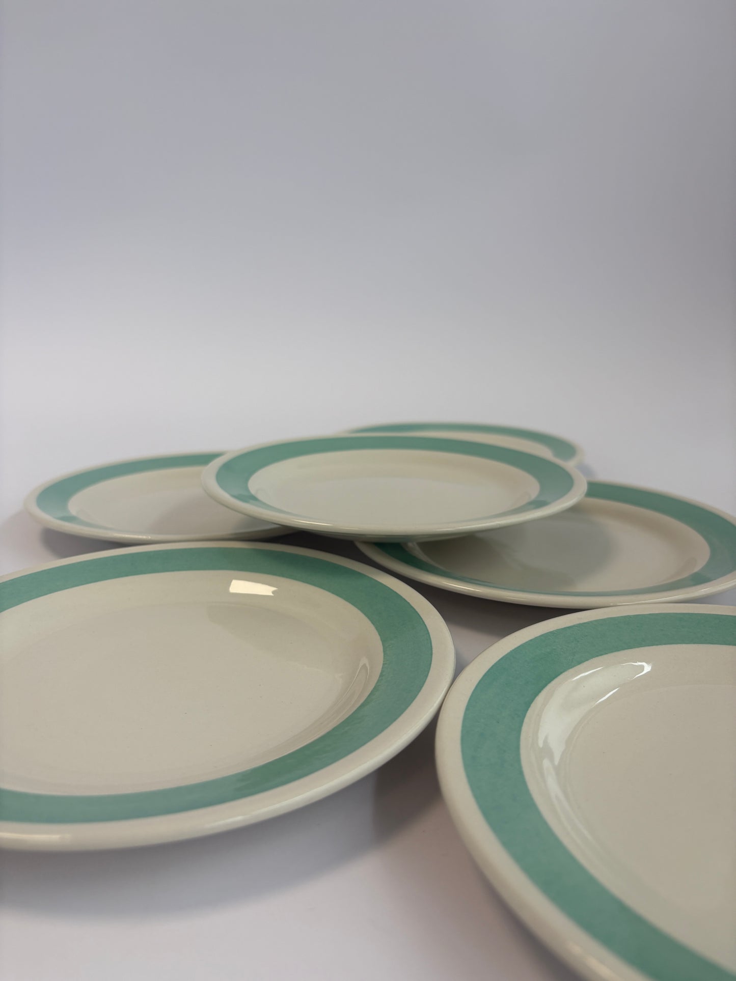 Set of 6 breakfast plates with green rim