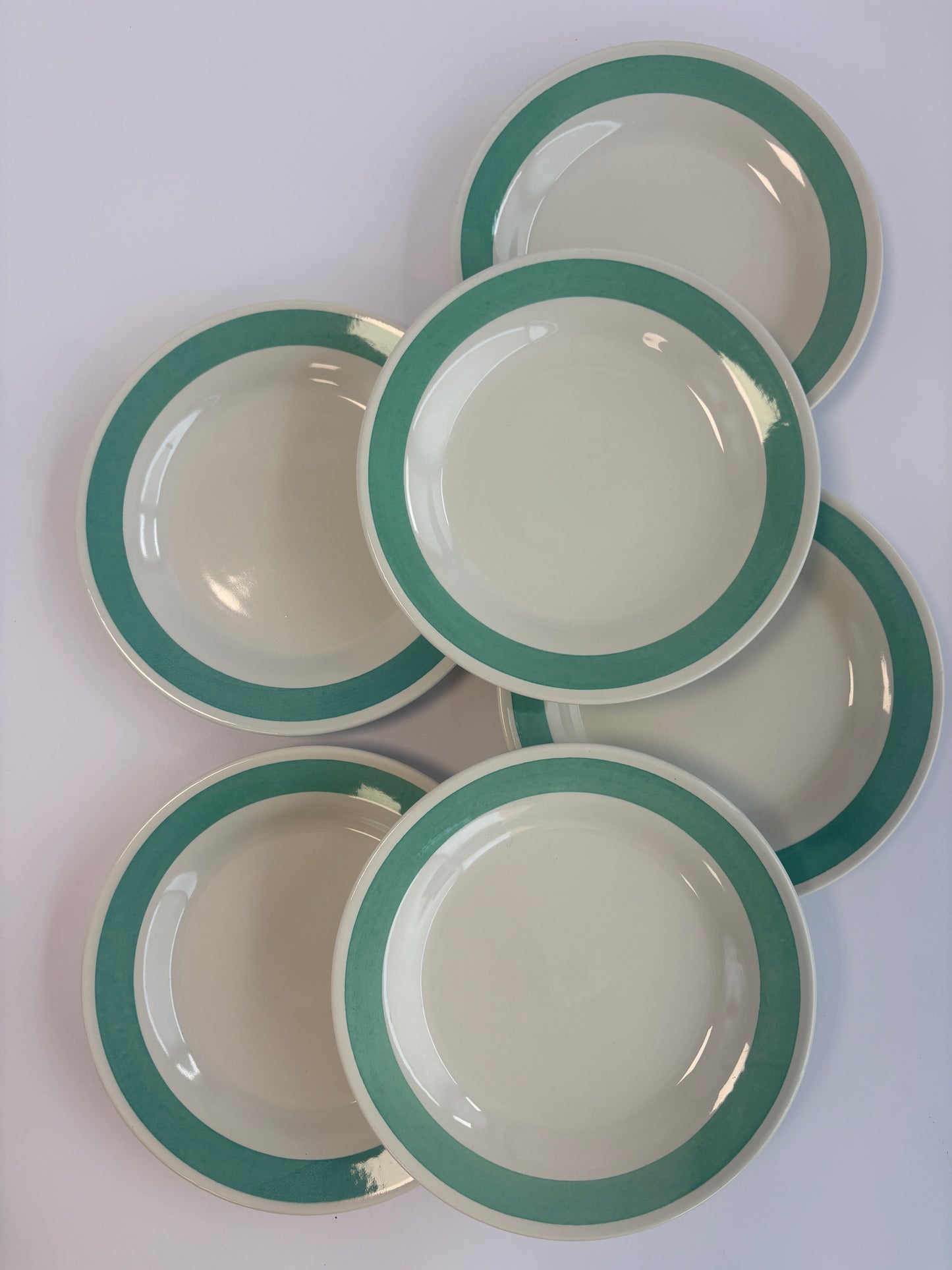 Set of 6 dinner plates with blue rim