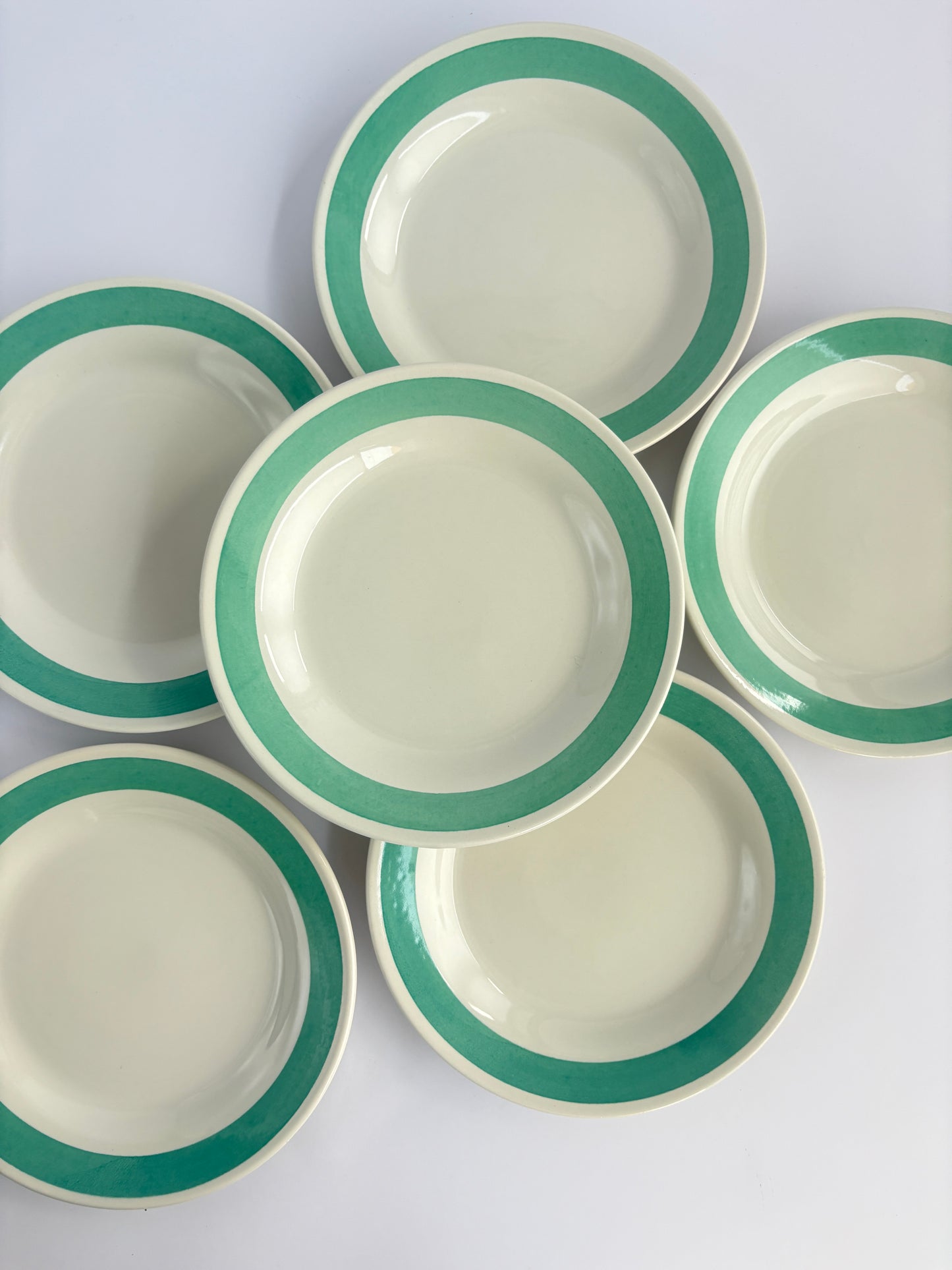 Set of 6 dinner plates with blue rim