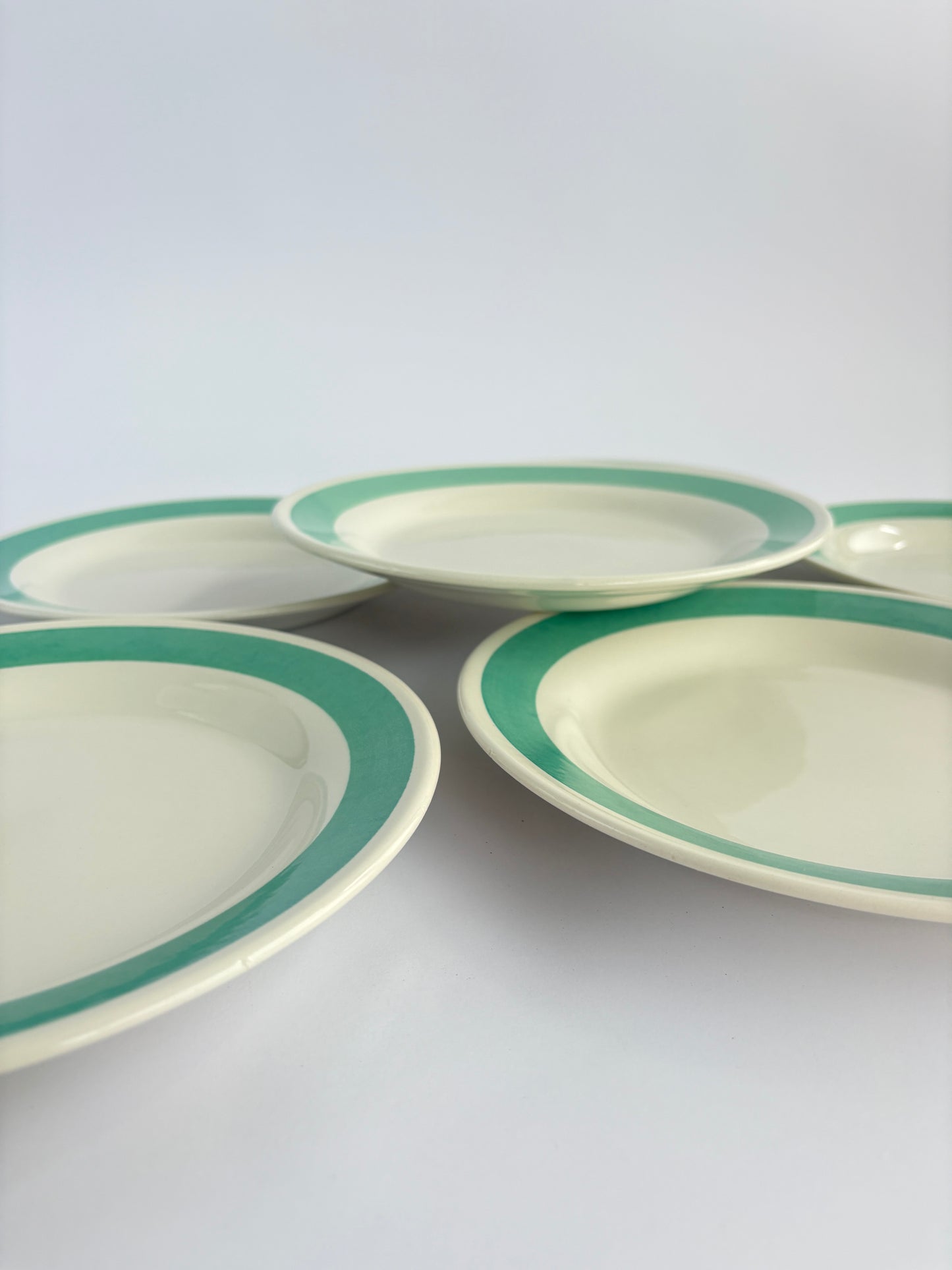 Set of 6 dinner plates with blue rim