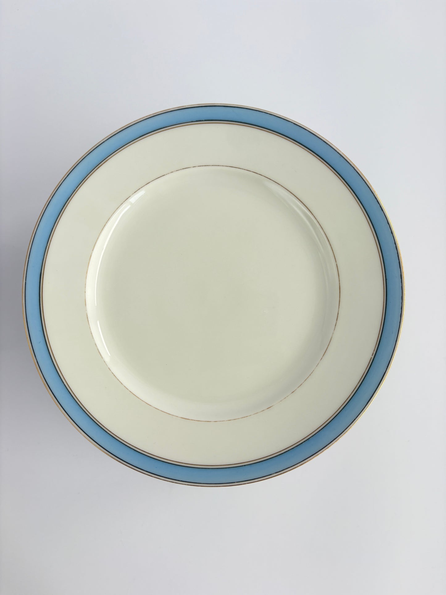 Set of 9 plates with blue and gold rim